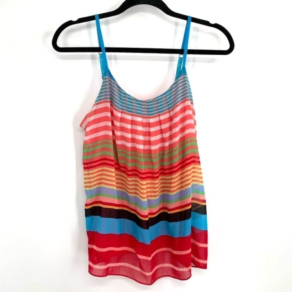 NEW YORK & CO Striped Tank Flowy Layered Pink S